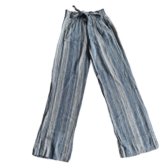 Women’s S Linen Blend Loose Wide Leg High Rise 
 Striped Summer Pants Trousers - Picture 1 of 8